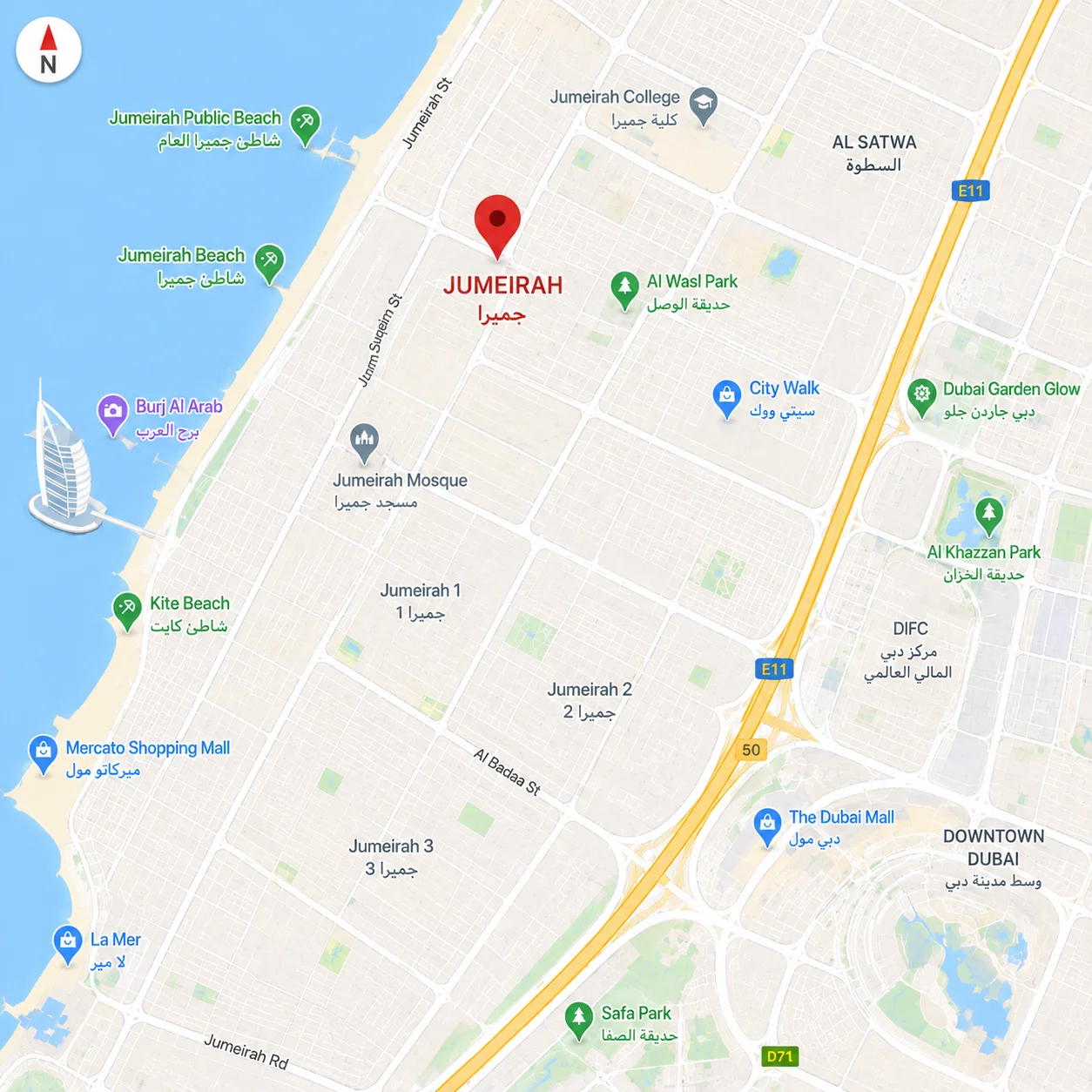 Jumeirah Dubai Coastal Map