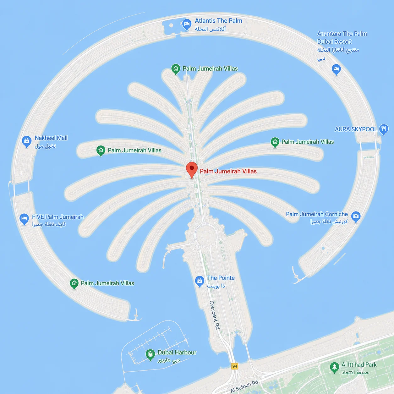 Palm Jumeirah Villas Map